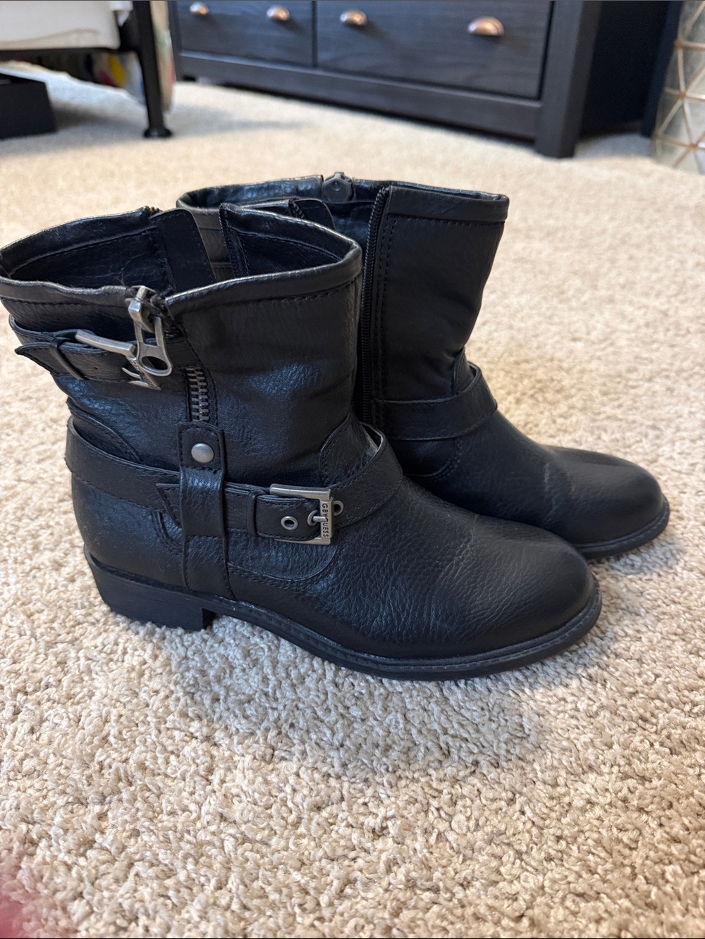 G by Guess Black Buckle Moto Boots
